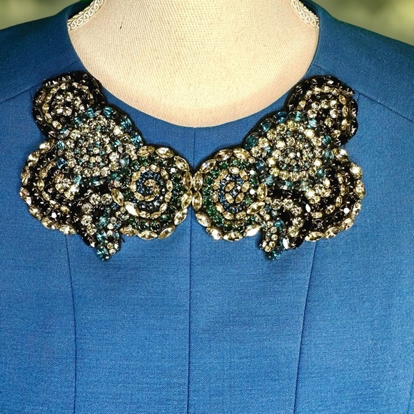 RARE Vintage Jason Wu Pre-Fall 2011 Teal Midi Dress w/ Jeweled Collar Size 4 - Picture 5 of 16